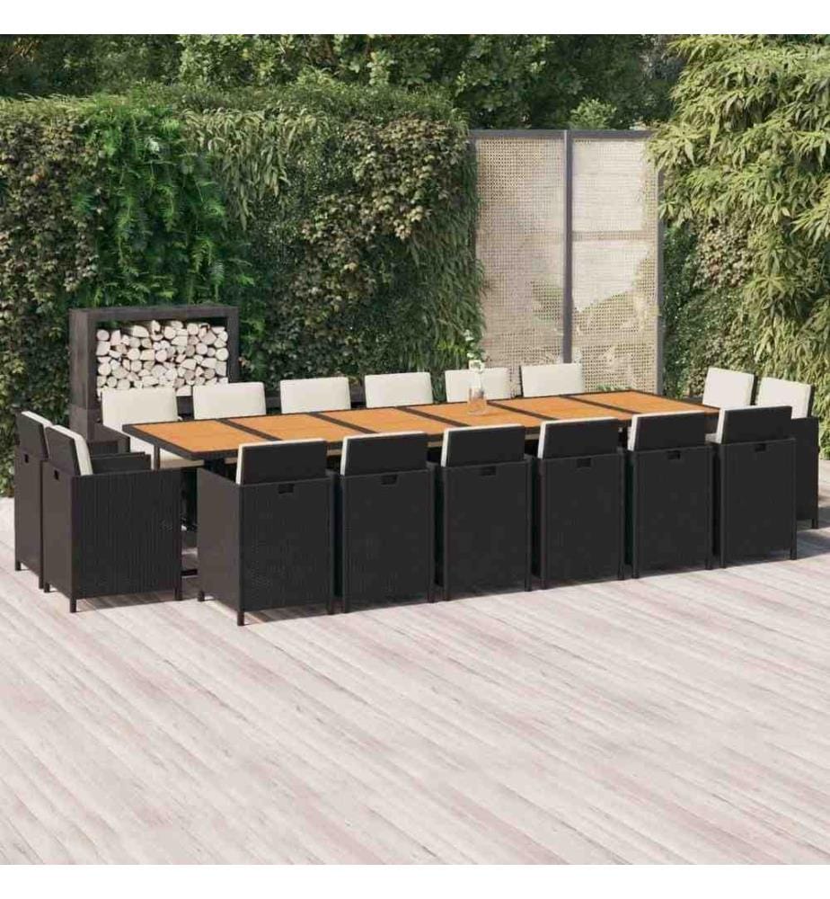 17-tlg. Garten-Essgruppe mit Kissen Poly Rattan Schwarz