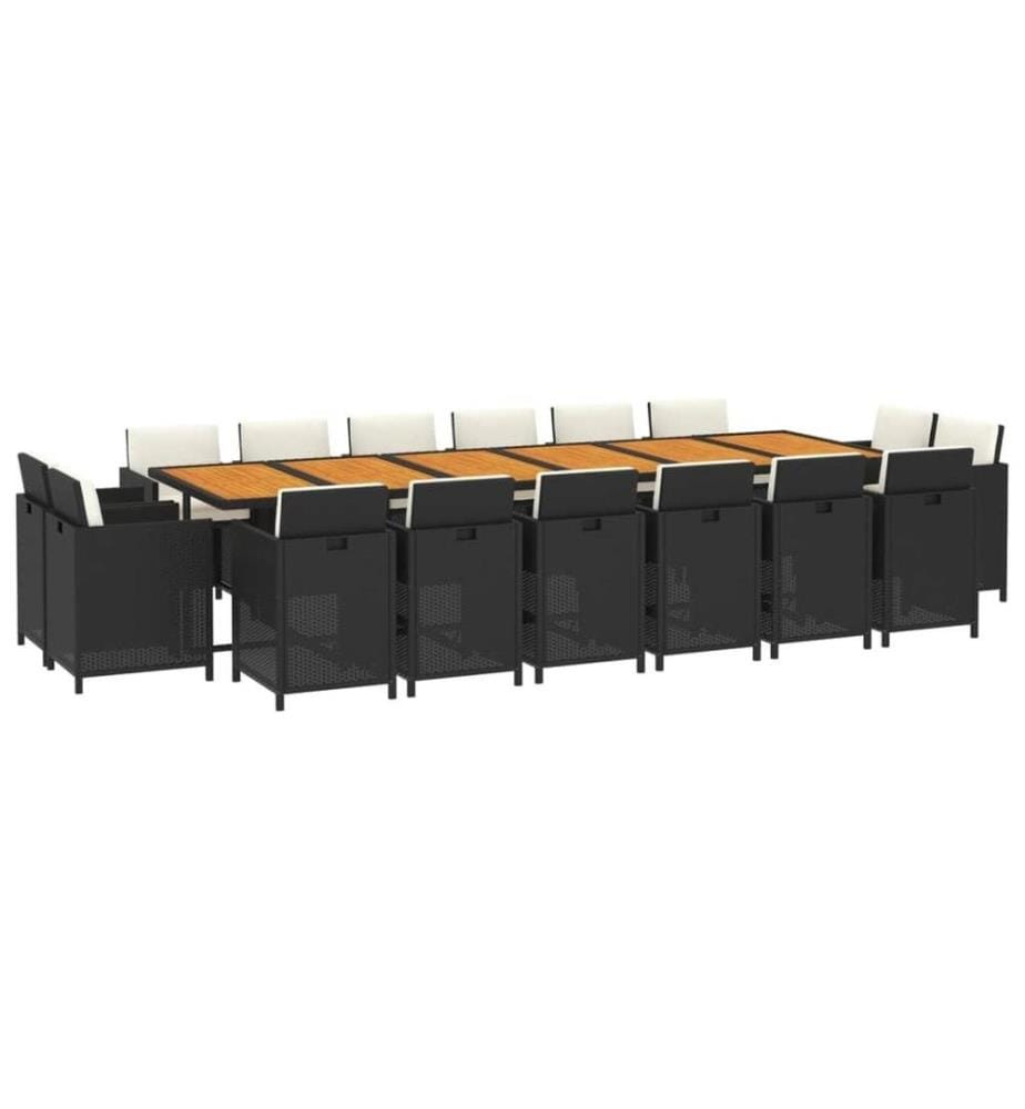 17-tlg. Garten-Essgruppe mit Kissen Poly Rattan Schwarz