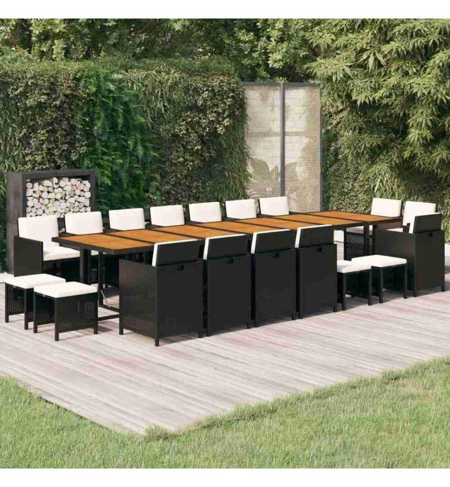 19-tlg. Garten-Essgruppe mit Kissen Schwarz Poly Rattan
