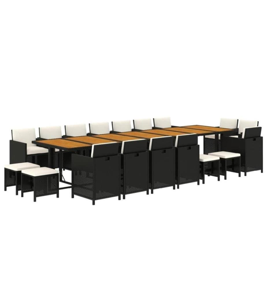 19-tlg. Garten-Essgruppe mit Kissen Schwarz Poly Rattan