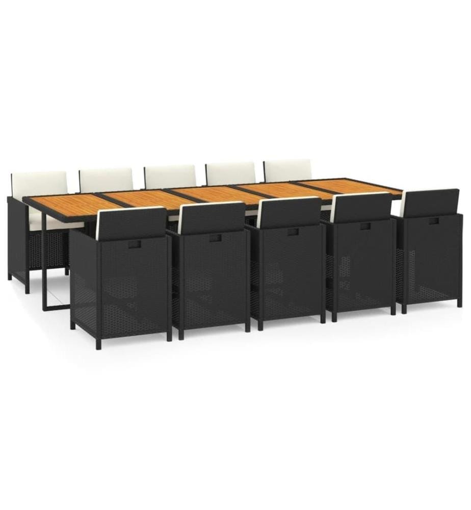 Ensemble à dîner de jardin coussins 11 pcs Résine tressée Noir