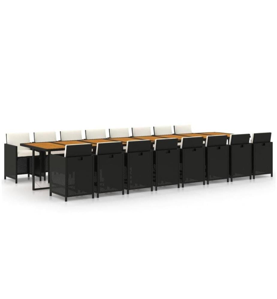 Ensemble à dîner de jardin coussins 17 pcs Noir Résine tressée