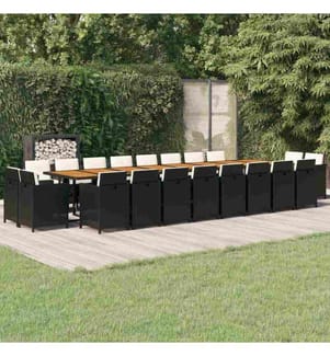 21-tlg. Garten-Essgruppe mit Kissen Schwarz Poly Rattan