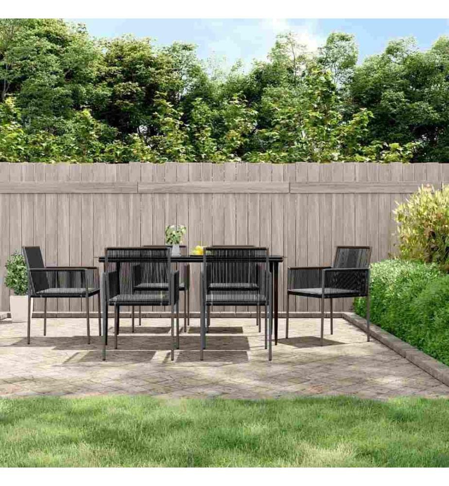 7-tlg. Garten-Essgruppe mit Kissen Schwarz Poly Rattan & Stahl