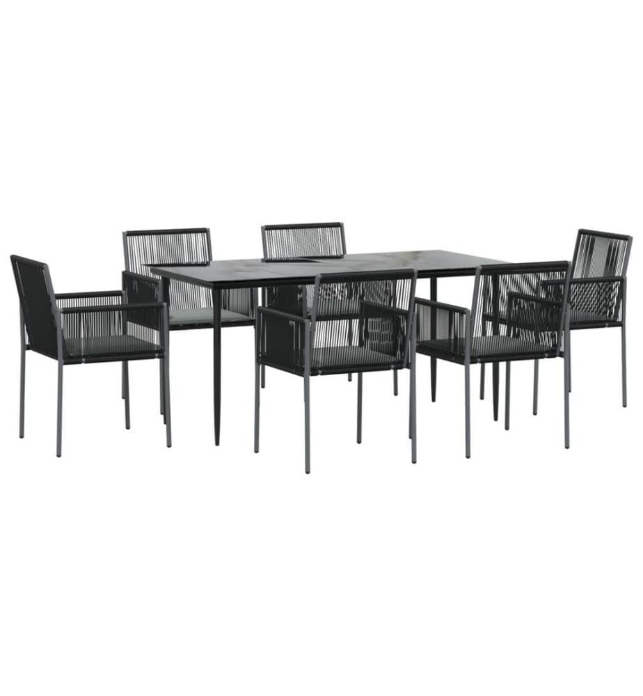 7-tlg. Garten-Essgruppe mit Kissen Schwarz Poly Rattan & Stahl