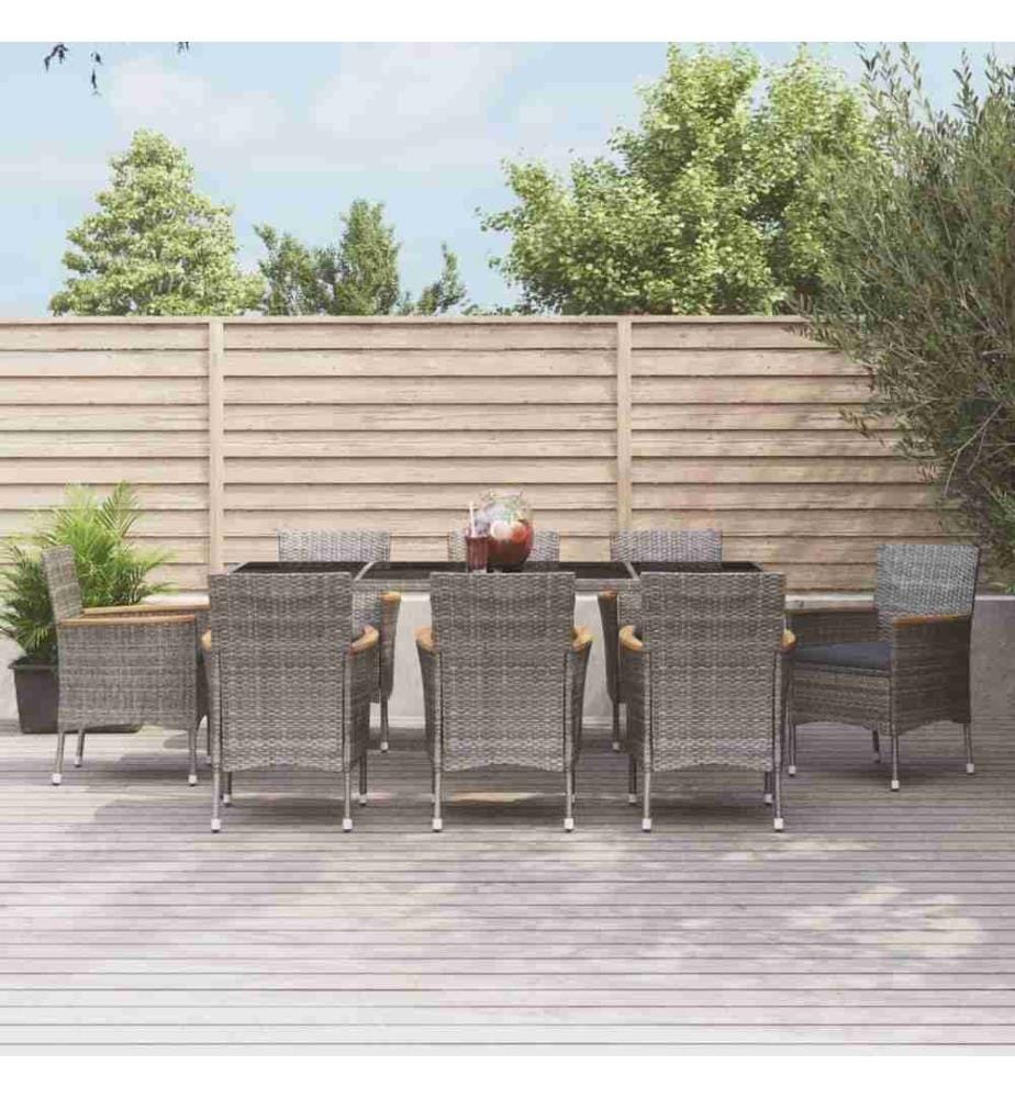 9-tlg. Garten-Essgruppe mit Kissen Grau Poly Rattan