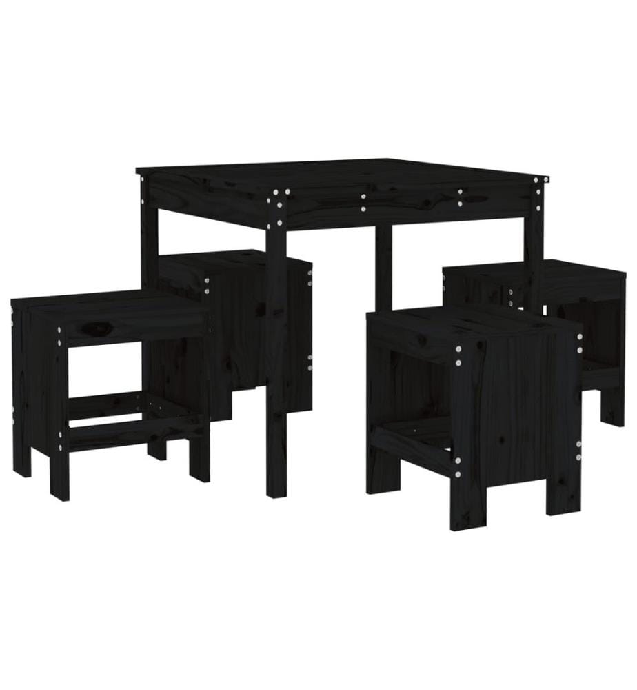 Ensemble à dîner de jardin 5 pcs noir bois massif de pin