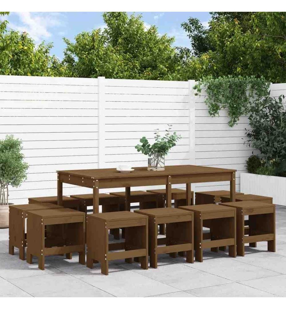 Ensemble à dîner de jardin 13 pcs marron miel bois pin massif