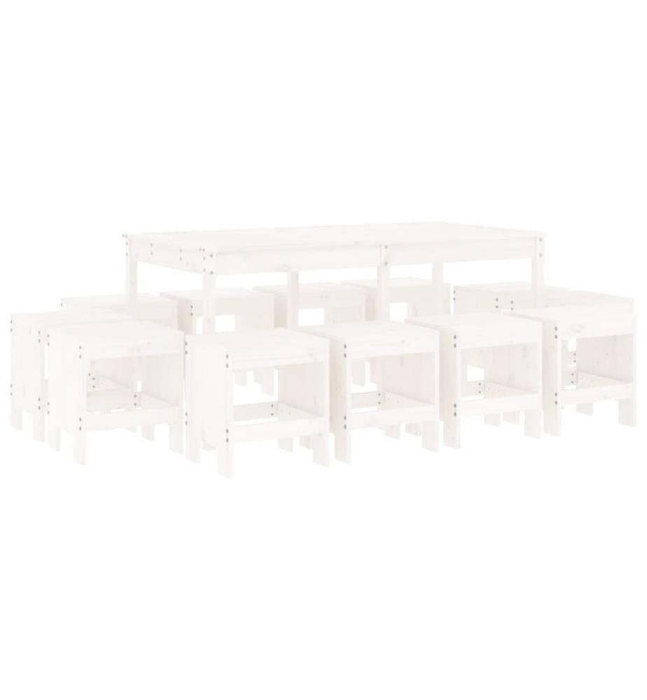 Ensemble à dîner de jardin 13 pcs blanc bois de pin massif