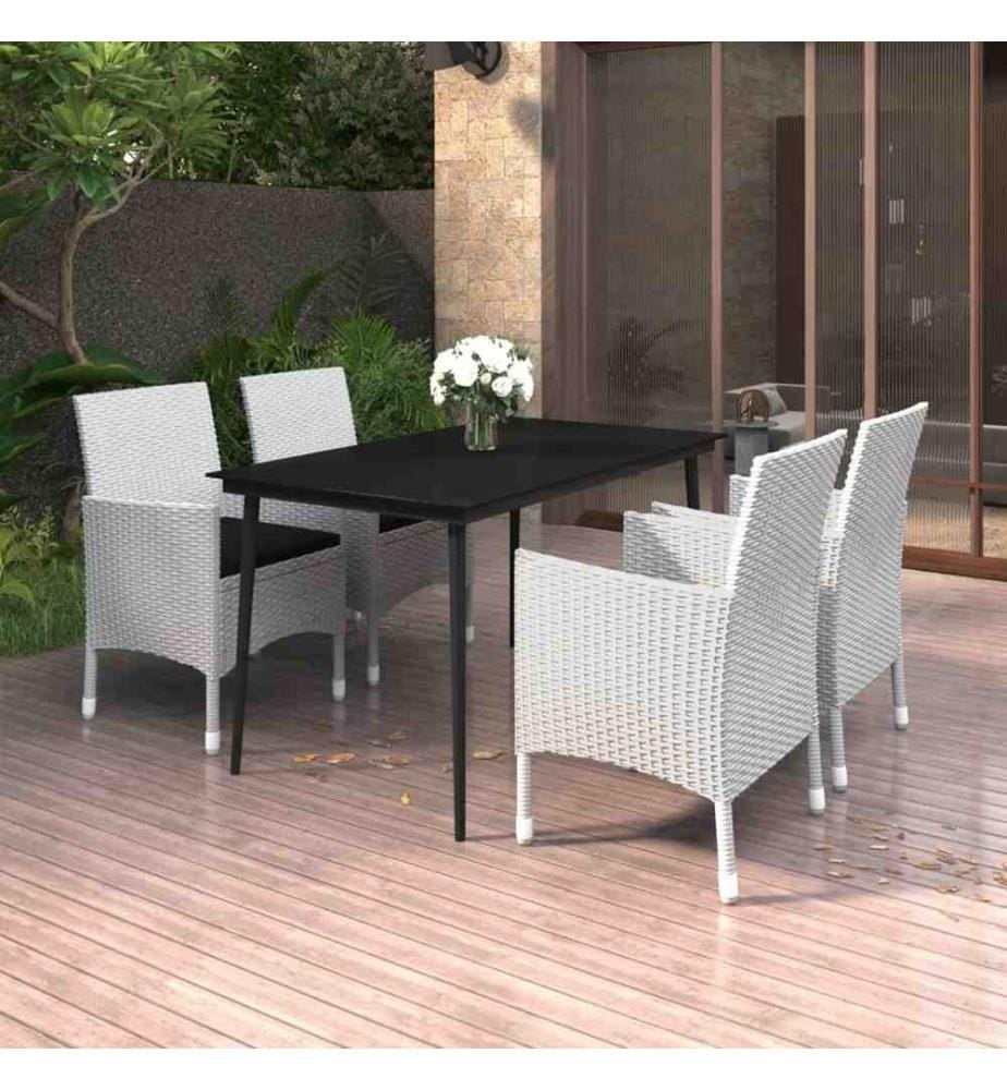 5-tlg. Garten-Essgruppe mit Auflagen Poly Rattan und Glas