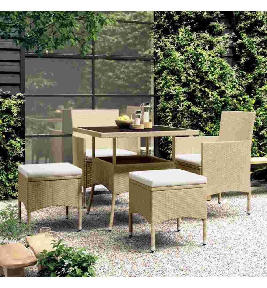 5-tlg. Garten-Essgruppe Poly Rattan Beige