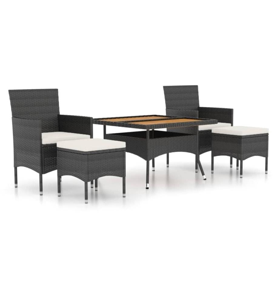 5-tlg. Garten-Essgruppe Poly Rattan & Massivholz Akazie Schwarz