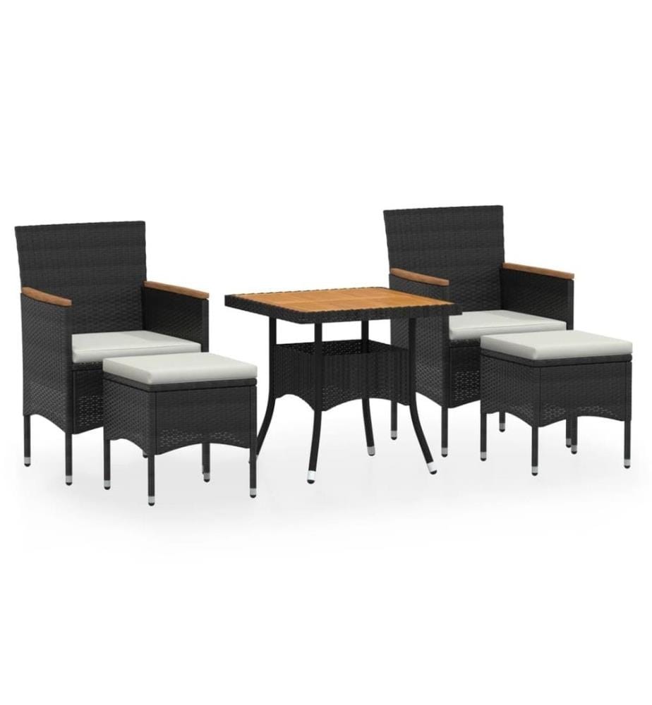 5-tlg. Garten-Essgruppe Poly Rattan & Massivholz Akazie Schwarz