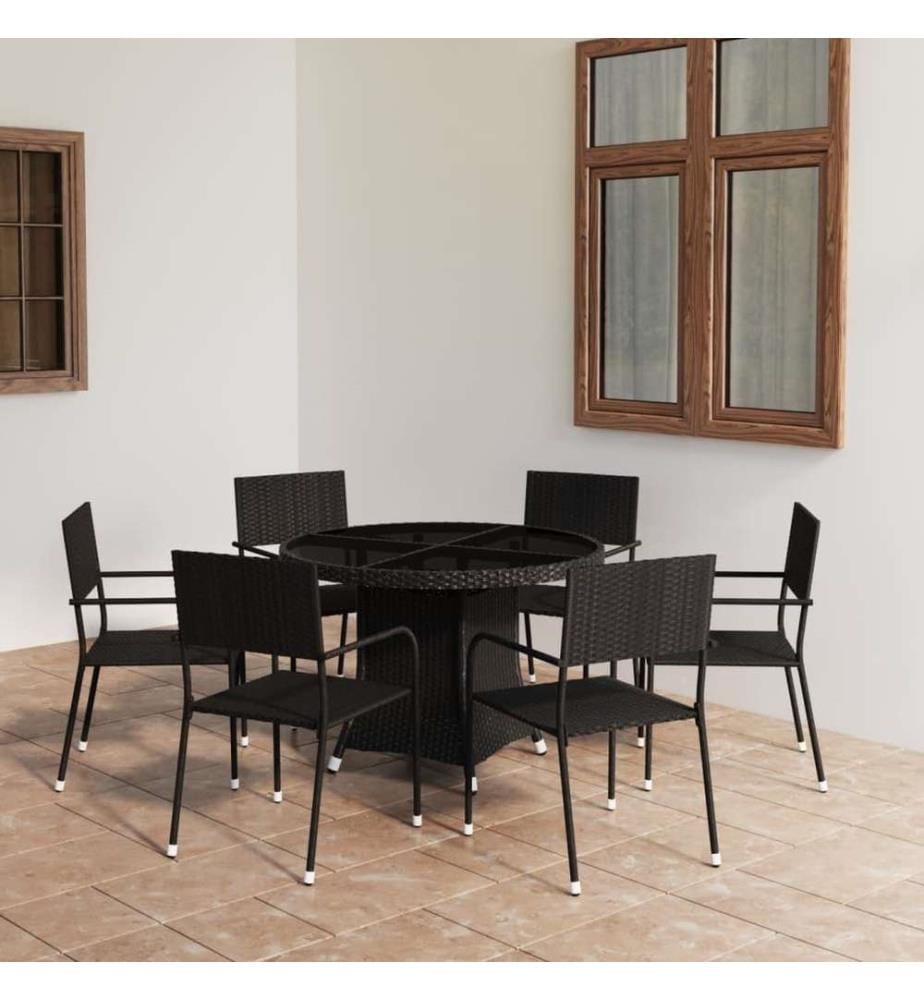 7-tlg. Garten-Essgruppe Poly Rattan Schwarz