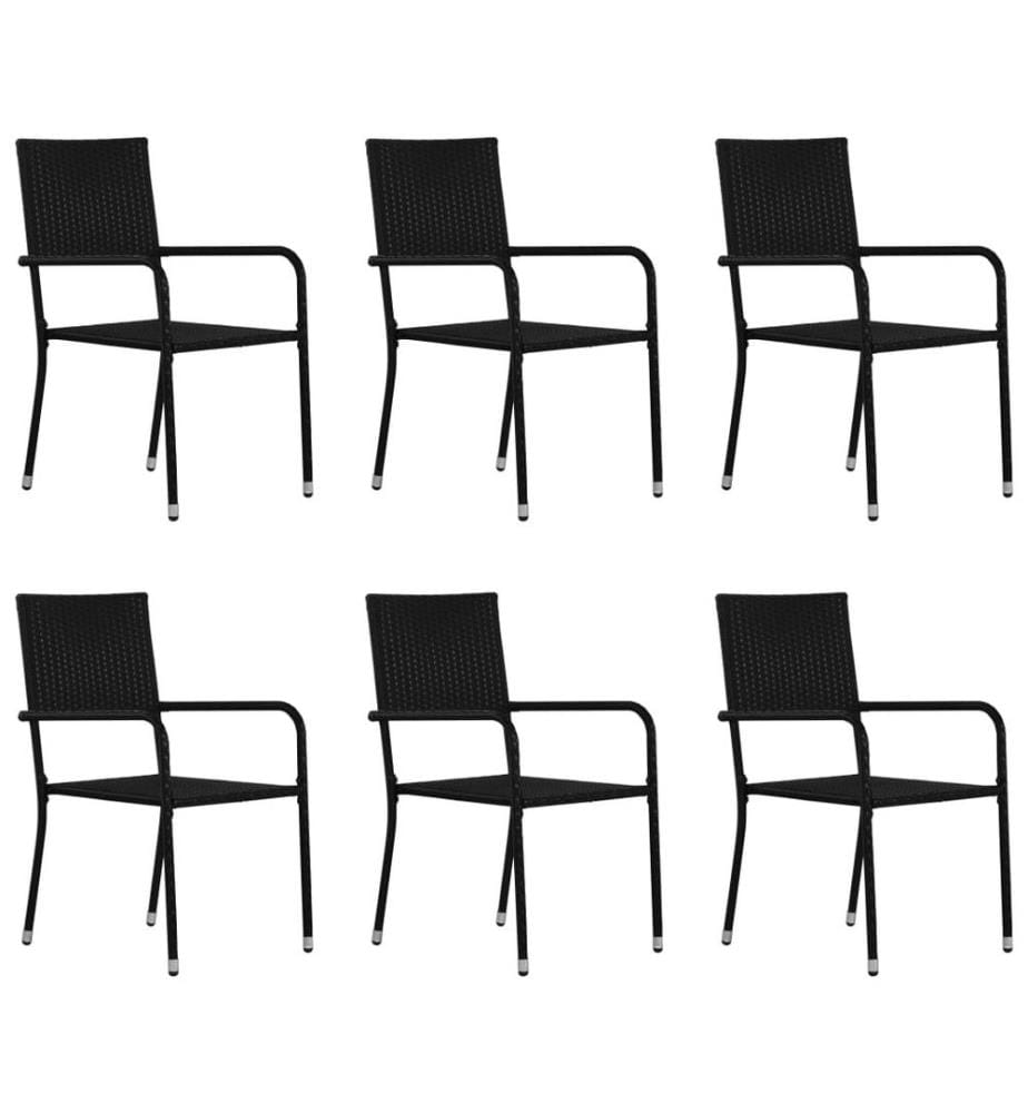 7-tlg. Garten-Essgruppe Poly Rattan Schwarz