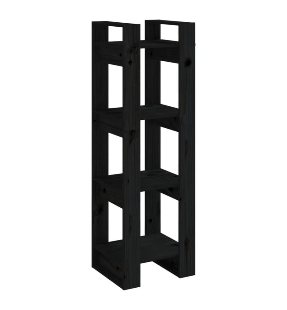 Bücherregal/Raumteiler Schwarz 41x35x125 cm Massivholz Kiefer