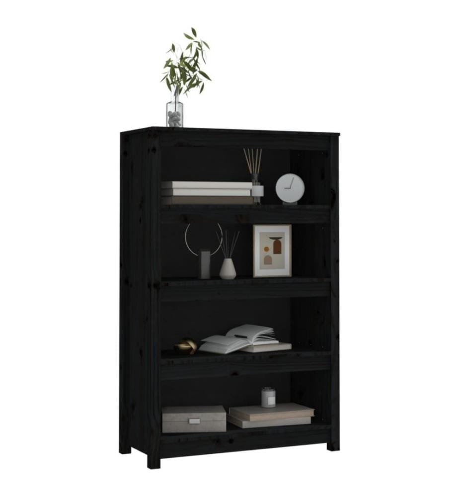 Bibliothèque Noir 80x35x126 cm Bois de pin massif