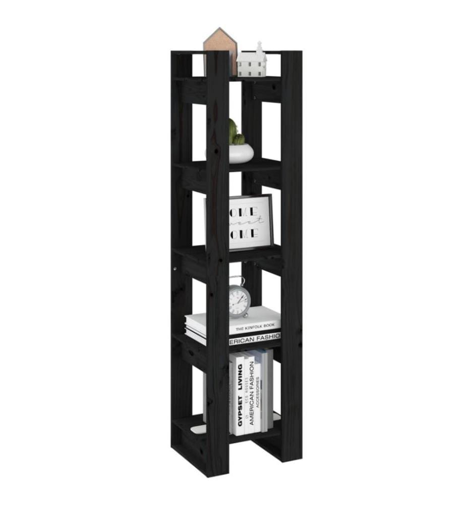 Bücherregal/Raumteiler Schwarz 41x35x160 cm Massivholz Kiefer