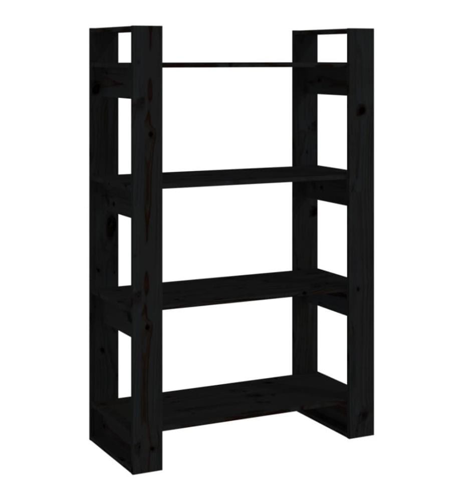 Bibliothèque/Séparateur de pièce Noir 80x35x125 cm Pin massif