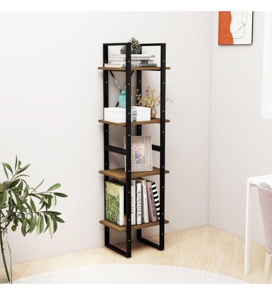 Bücherregal 4 Fächer Braun 40x30x140 cm Kiefer Massivholz