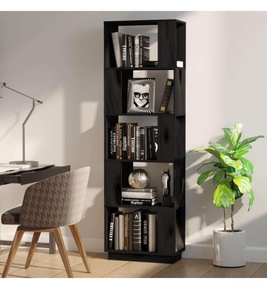 Bücherregal/Raumteiler Schwarz 51x25x163,5 cm Massivholz Kiefer
