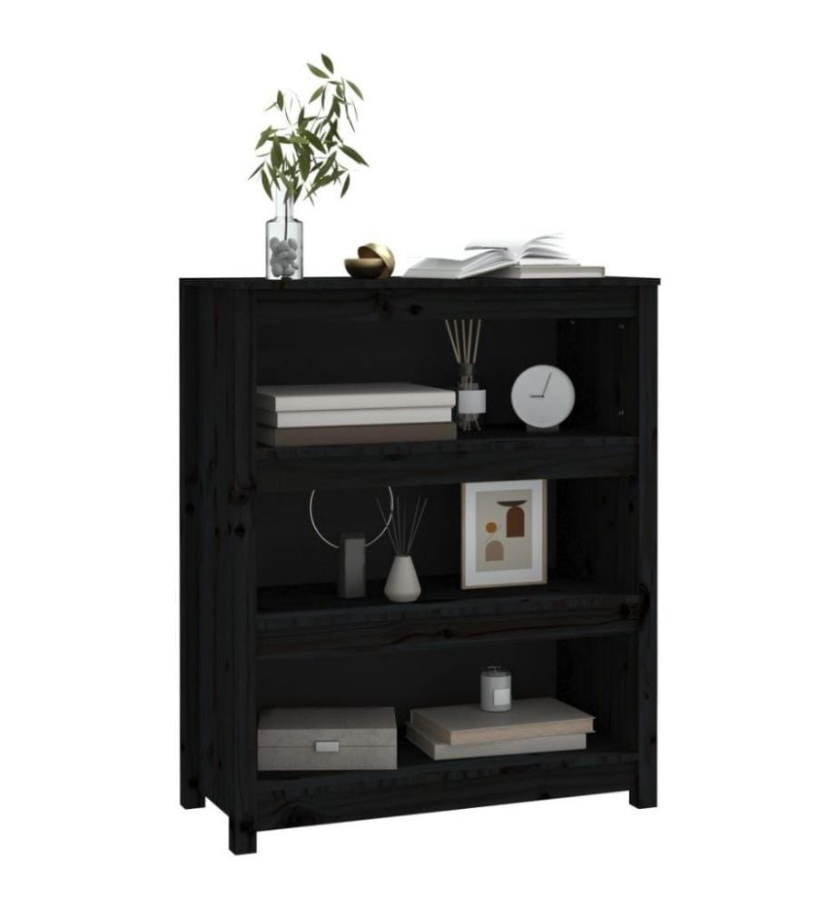 Bücherregal Schwarz 80x35x97 cm Massivholz Kiefer