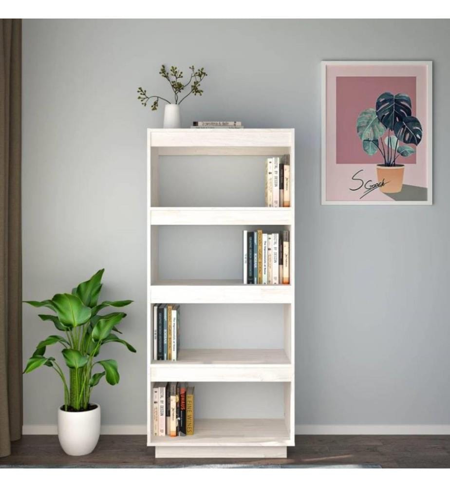 Bücherregal/Raumteiler Weiss 60x35x135 cm Massivholz Kiefer