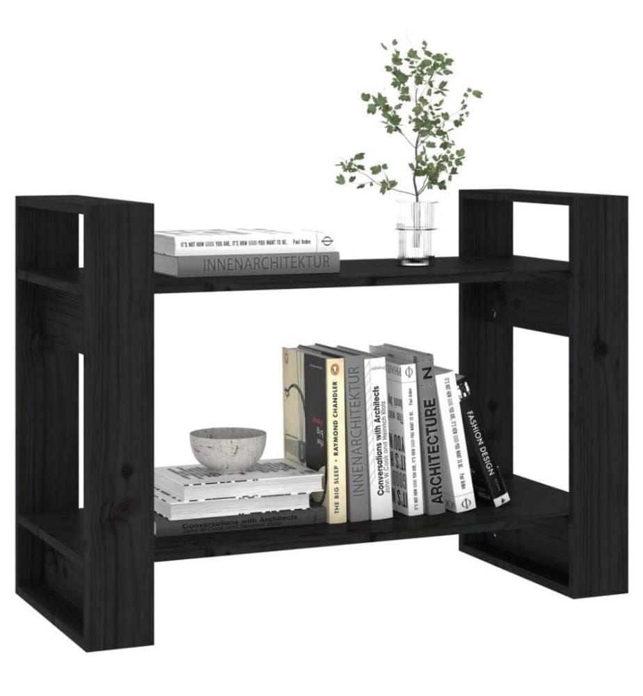 Bücherregal/Raumteiler Schwarz 80x35x56,5 cm Massivholz Kiefer