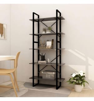 Bibliothèque à 5 niveaux Gris 80x30x175 cm Aggloméré