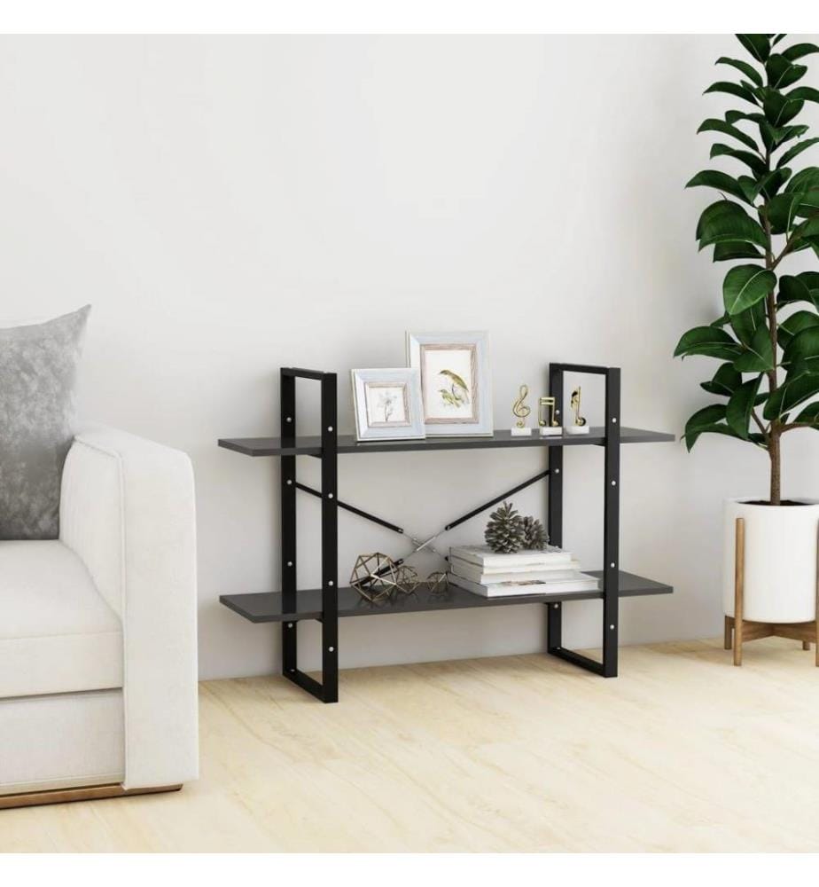 Bücherregal 2 Fächer Grau 100x30x70 cm Holzwerkstoff