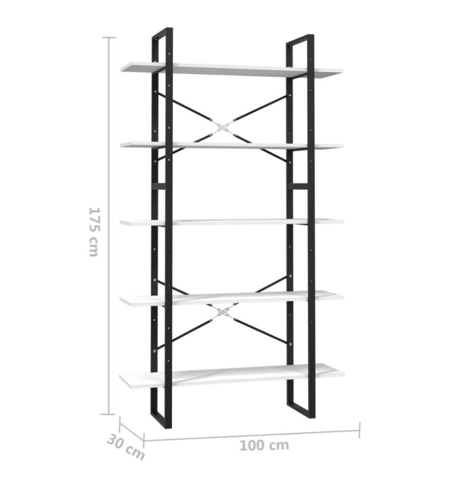 Bibliothèque à 5 niveaux Blanc 100x30x175 cm Bois de pin
