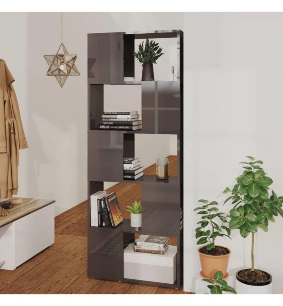 Bücherregal Raumteiler Hochglanz-Grau 60x24x155 cm