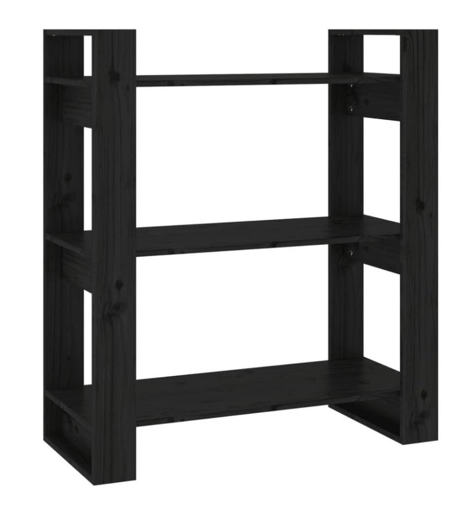 Bücherregal/Raumteiler Schwarz 80x35x91 cm Massivholz Kiefer