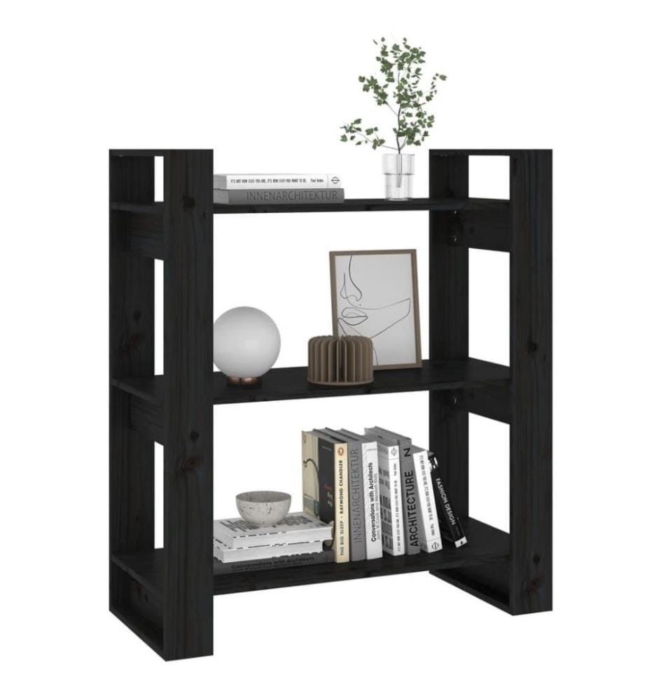 Bücherregal/Raumteiler Schwarz 80x35x91 cm Massivholz Kiefer
