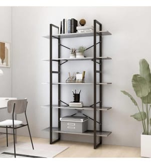 Bibliothèque à 5 niveaux Gris béton 100x30x175 cm Aggloméré