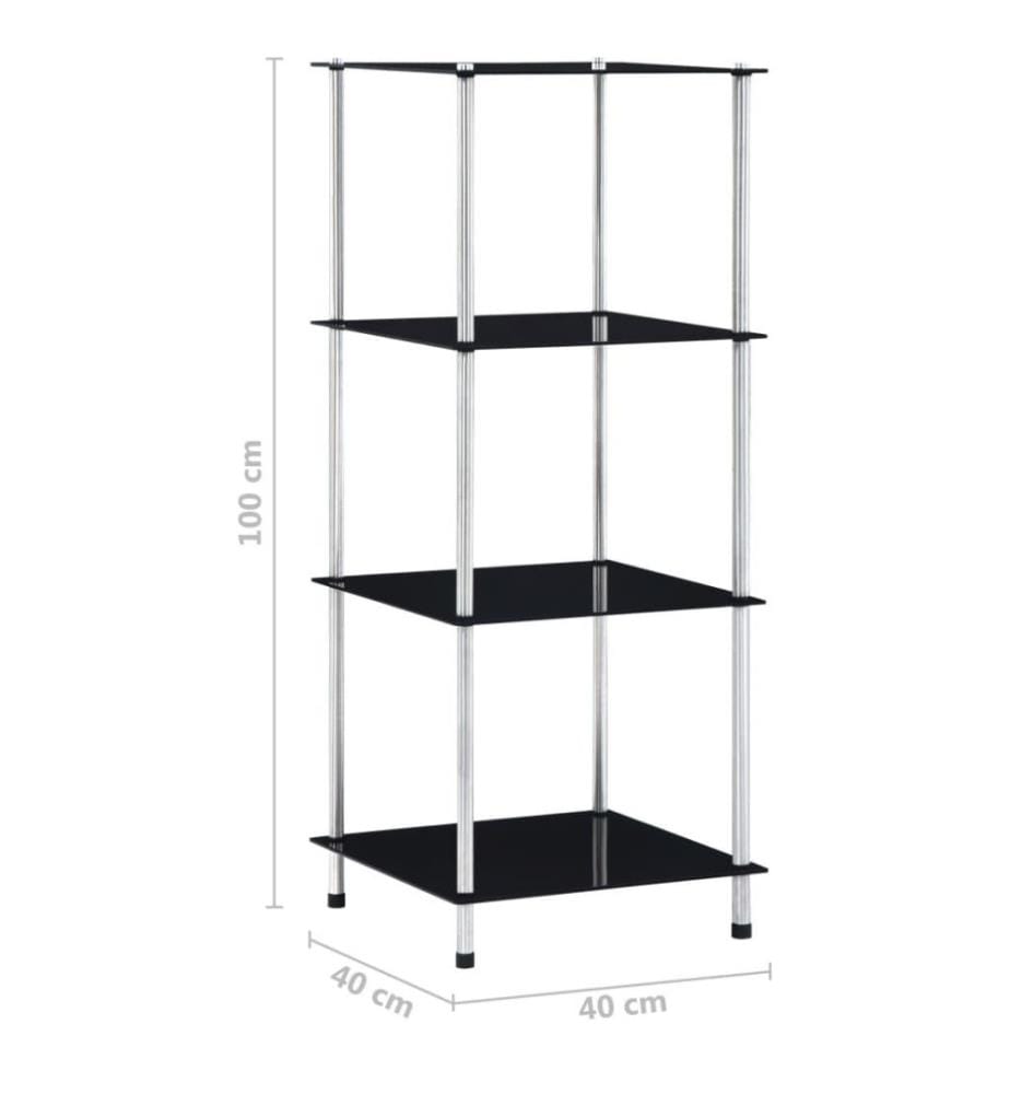 Regal mit 4 Ablagen Schwarz 40x40x100 cm Hartglas