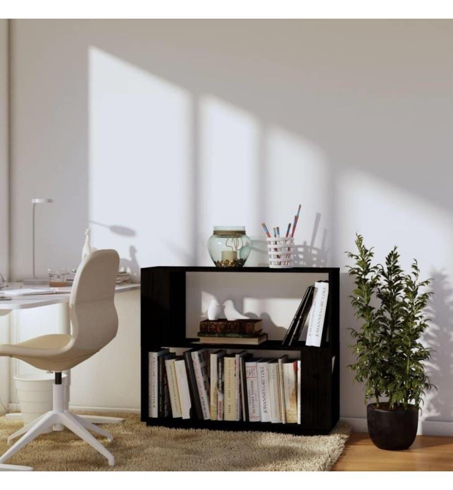 Bücherregal/Raumteiler Schwarz 80x25x70 cm Massivholz Kiefer