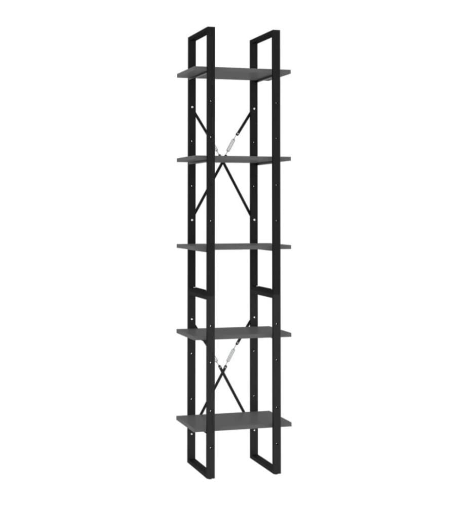 Bibliothèque à 5 niveaux Gris 40x30x175 cm Aggloméré