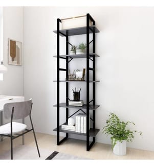 Bibliothèque à 5 niveaux Gris 60x30x175 cm Aggloméré