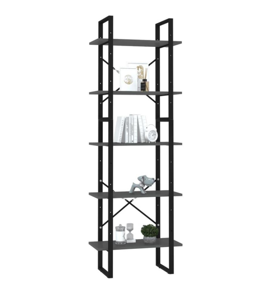 Bibliothèque à 5 niveaux Gris 60x30x175 cm Aggloméré