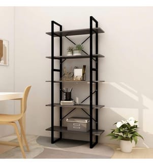 Bibliothèque à 5 niveaux Gris 80x30x175 cm Bois de pin