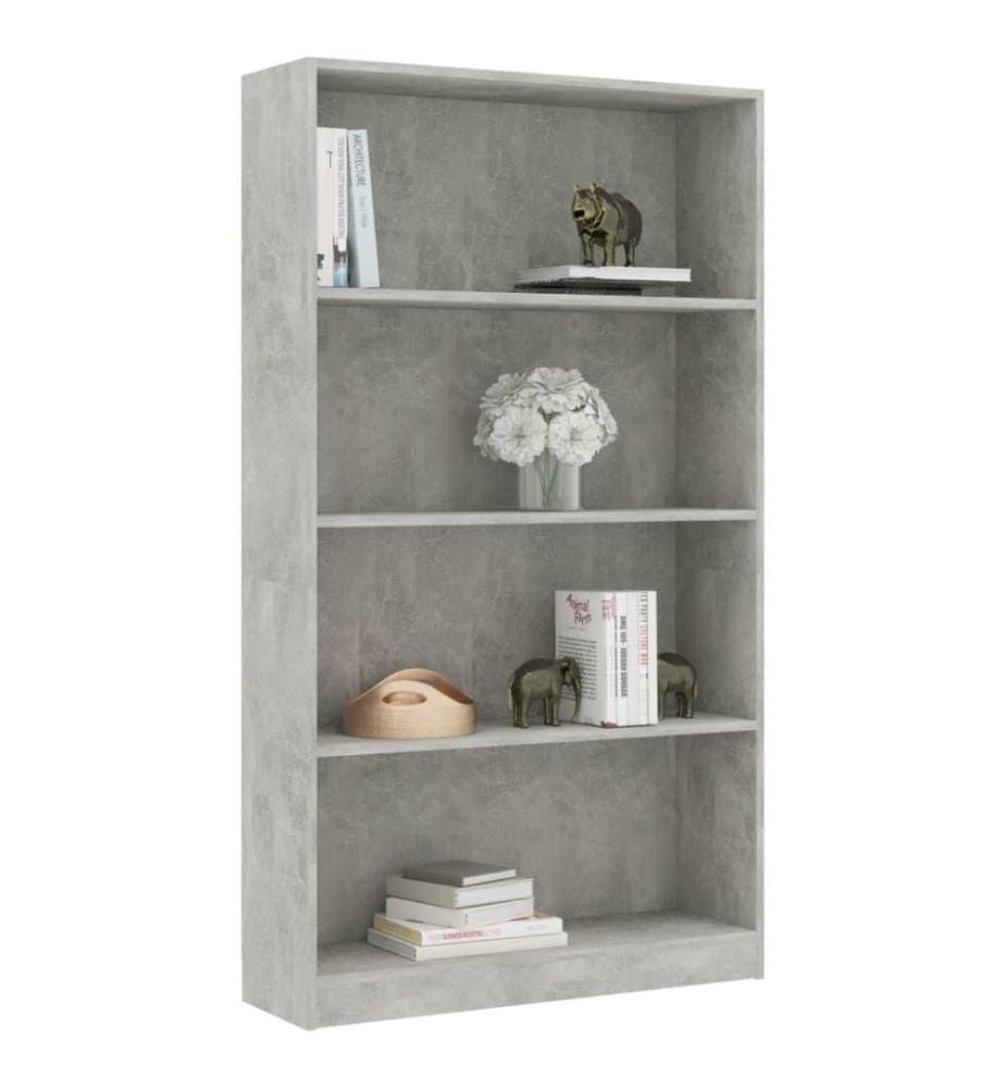 Bibliothèque à 4 niveaux Gris béton 80x24x142 cm Aggloméré