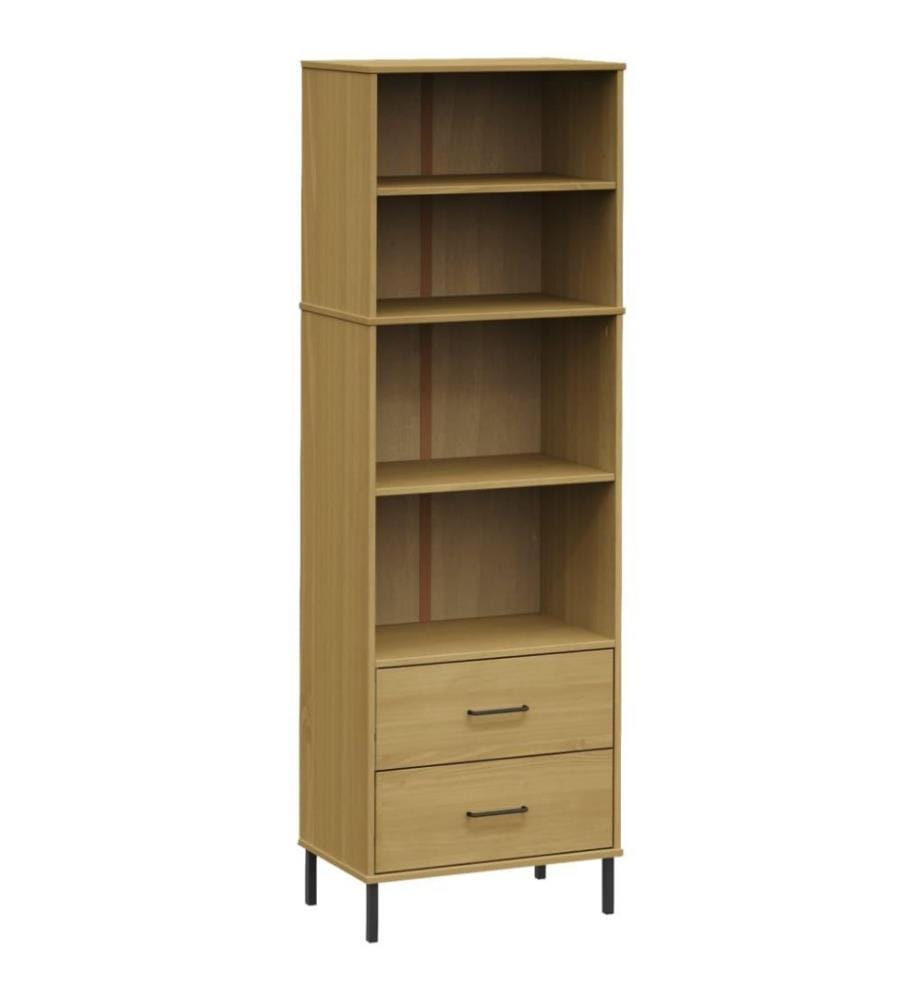 Bibliothèque à 2 tiroirs Marron 60x35x180 cm Bois massif OSLO
