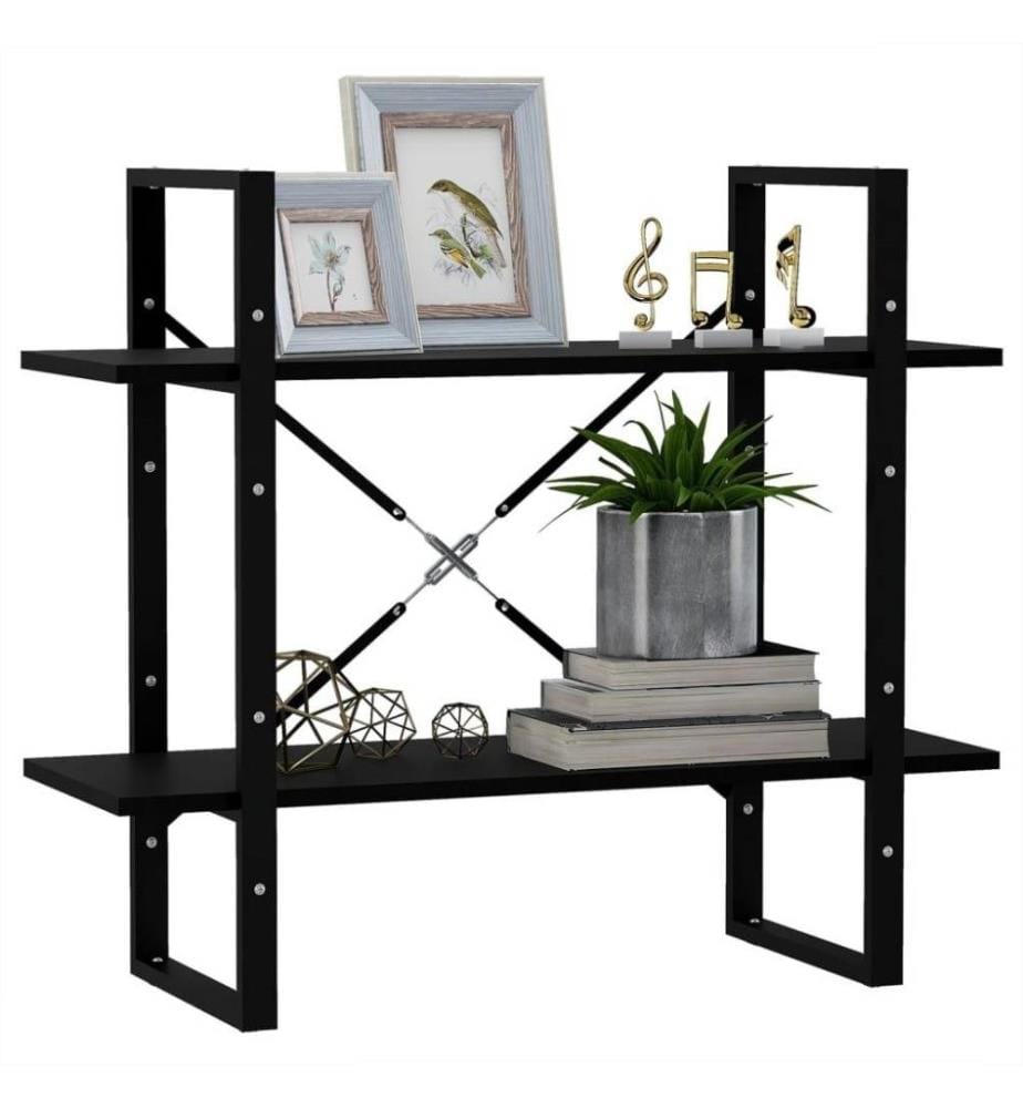 Bücherregal 2 Fächer Schwarz 80x30x70 cm Kiefer Massivholz