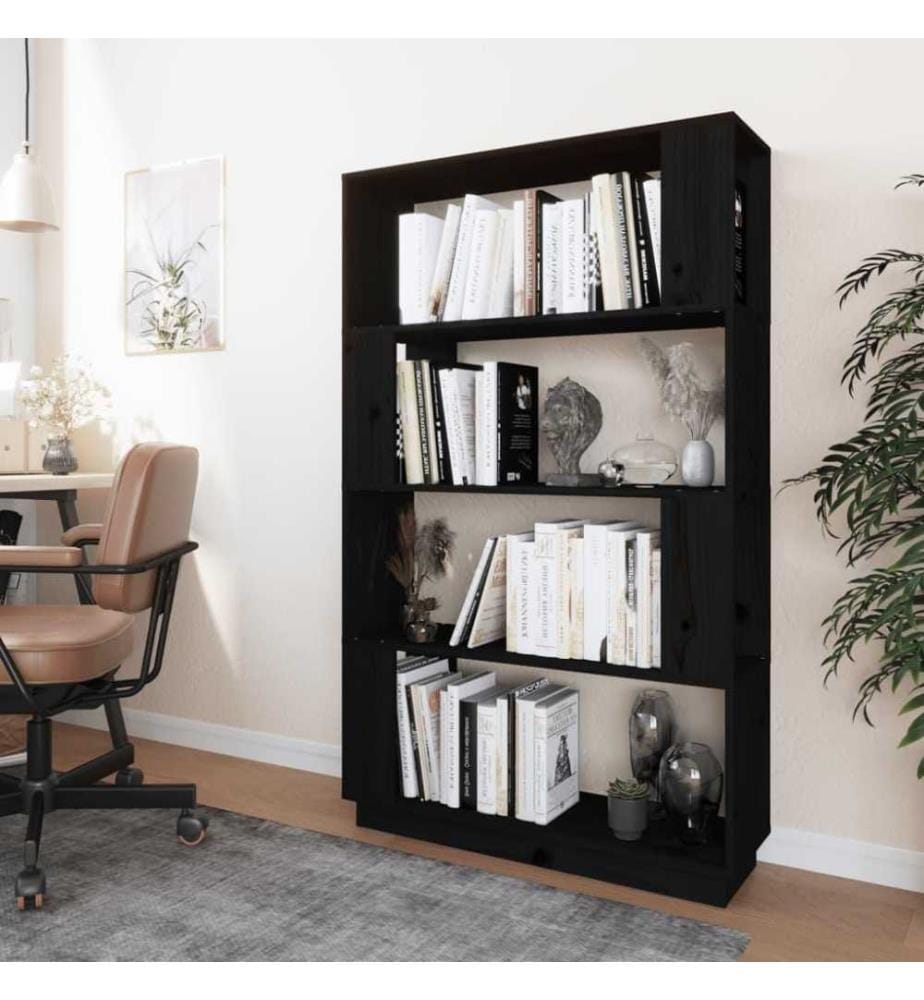 Bücherregal/Raumteiler Schwarz 80x25x132 cm Massivholz Kiefer