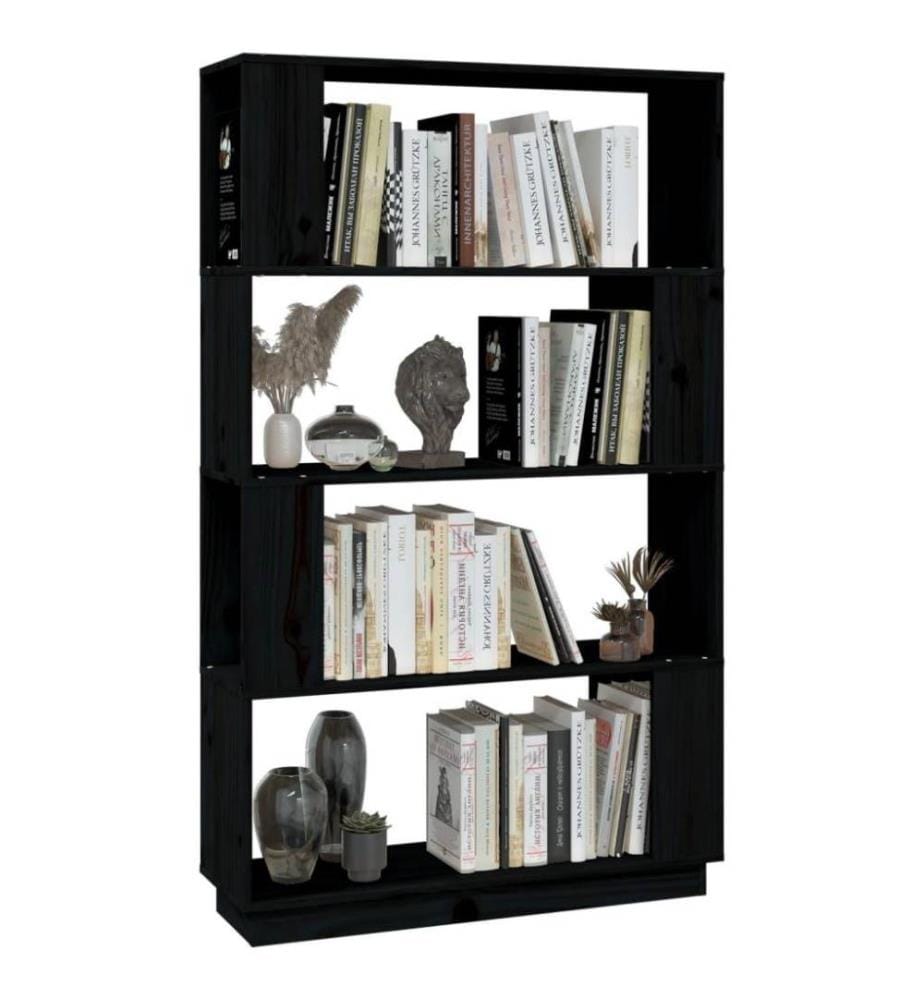 Bücherregal/Raumteiler Schwarz 80x25x132 cm Massivholz Kiefer