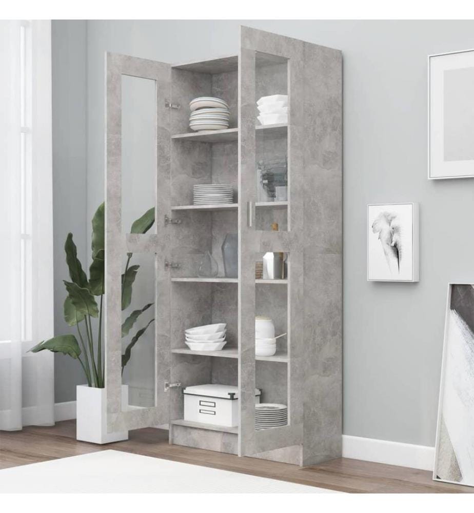 Vitrinenschrank Betongrau 82,5x30,5x185,5 cm Holzwerkstoff