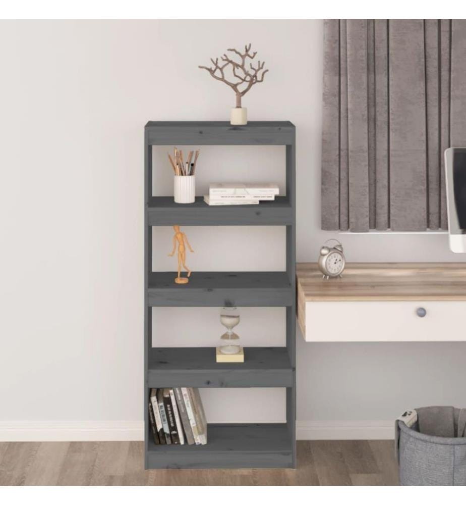 Bücherregal Raumteiler Grau 60x30x135,5 cm Massivholz Kiefer