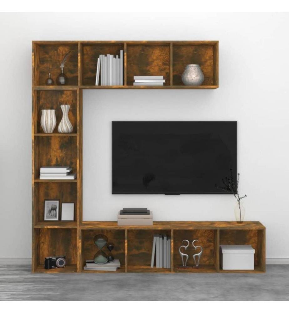 Ensemble bibliothèque/meuble TV 3 pcs Chêne fumé 180x30x180 cm