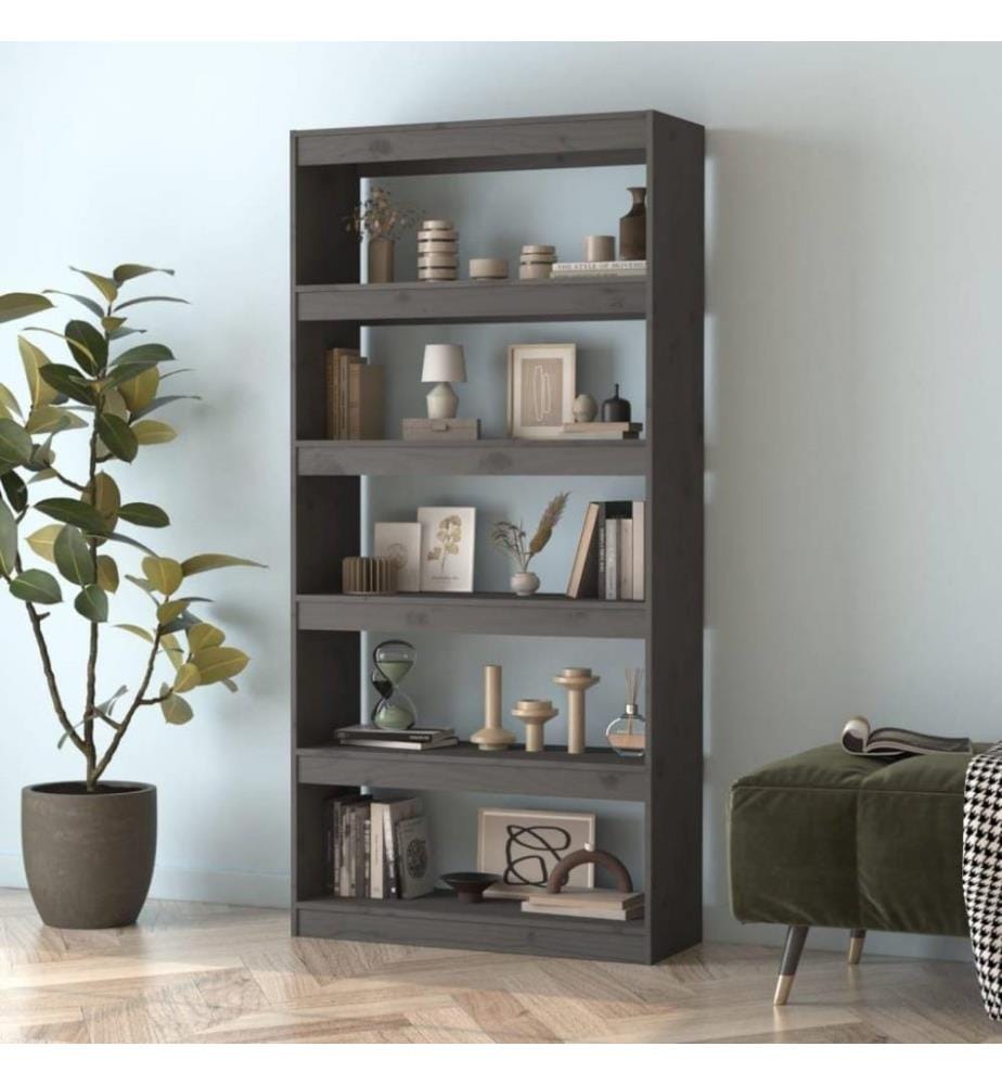 Bücherregal/Raumteiler Grau 80x30x167,4 cm Massivholz Kiefer